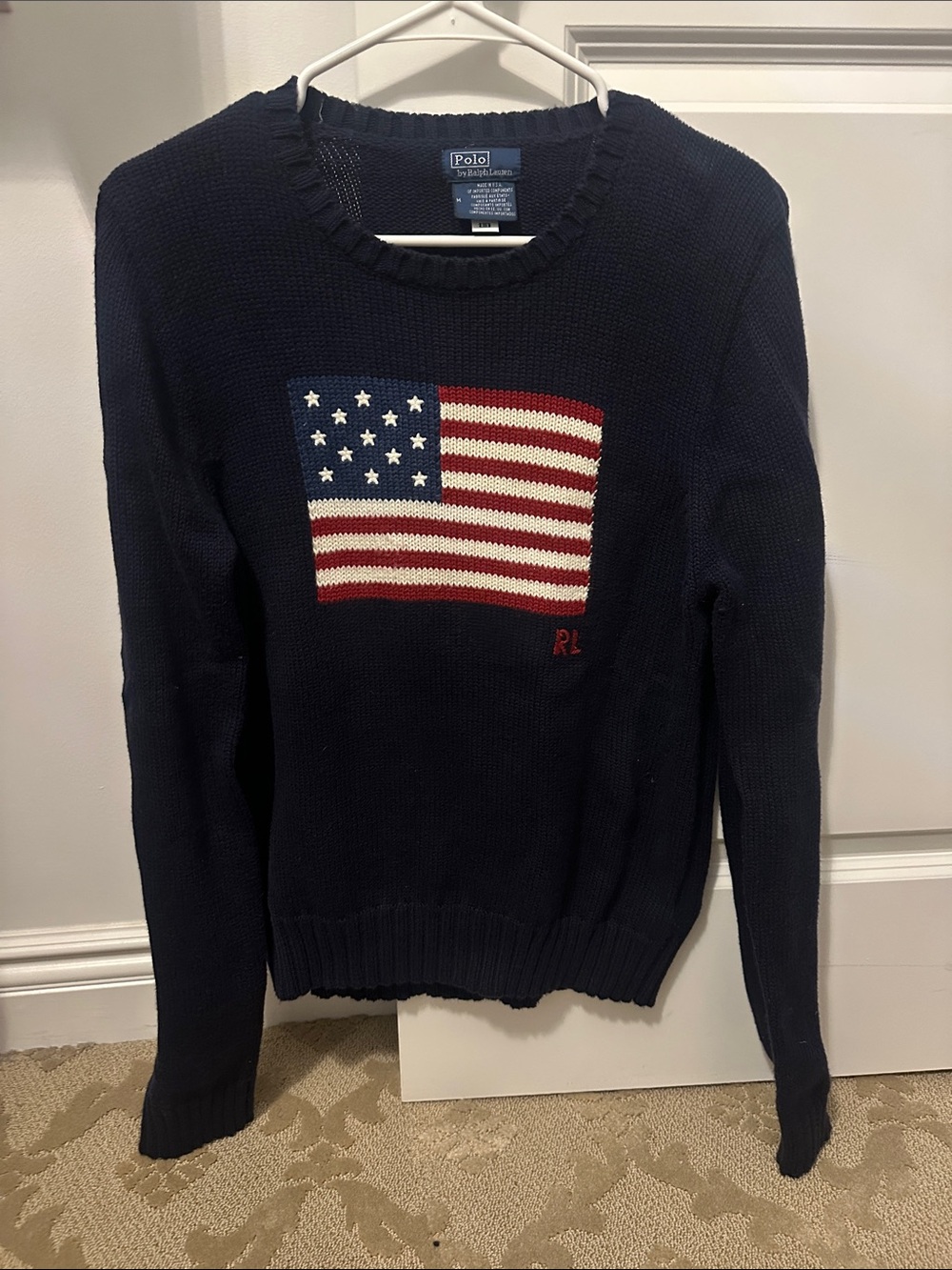 Polo by Ralph Lauren Navy Crewneck Sweater with Flag Motif